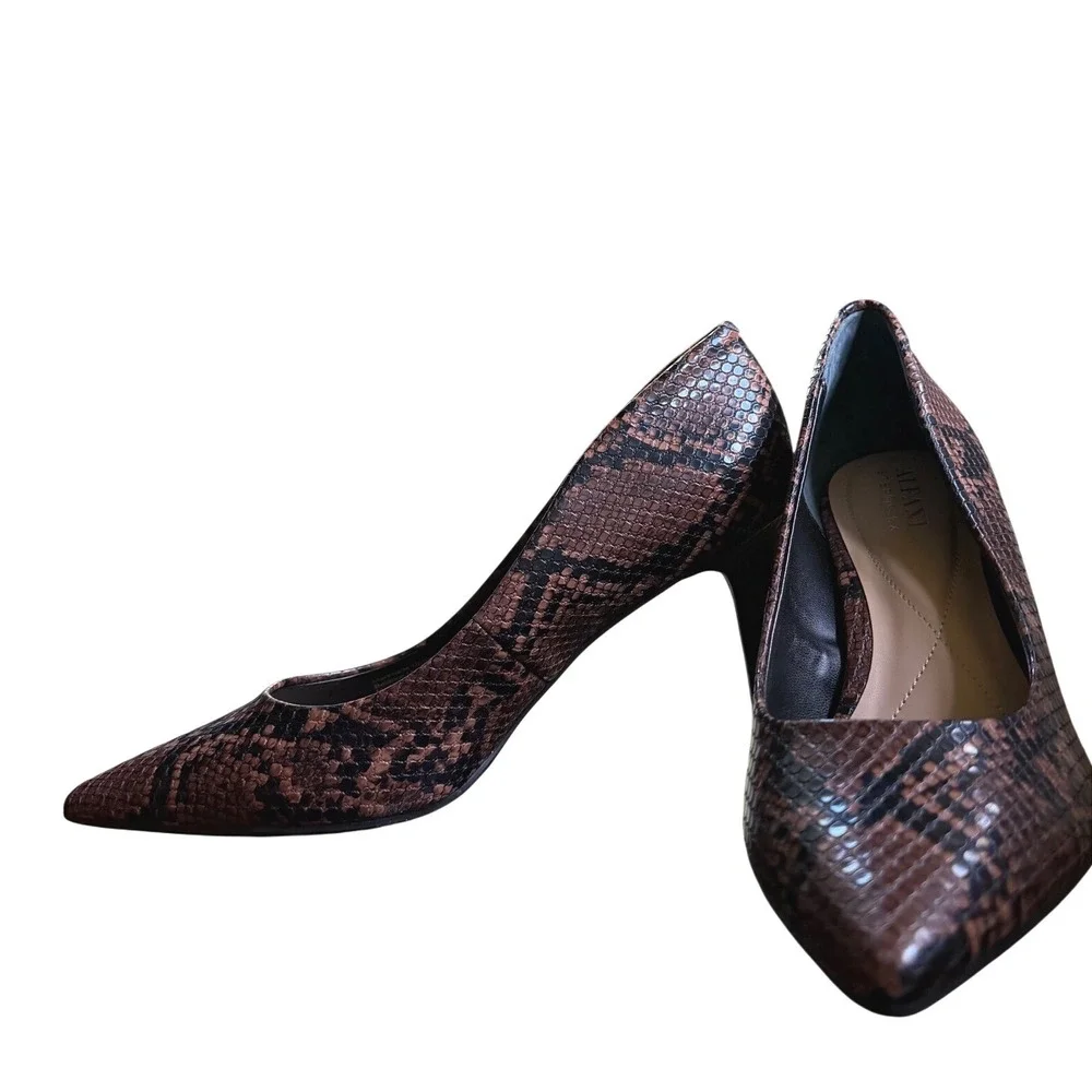 Alfani Step 'N Flex Brown Snakeskin Embossed Pointed Toe Pumps‎ Stiletto Heels